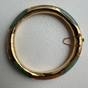 Gold Bangle with Green Stone